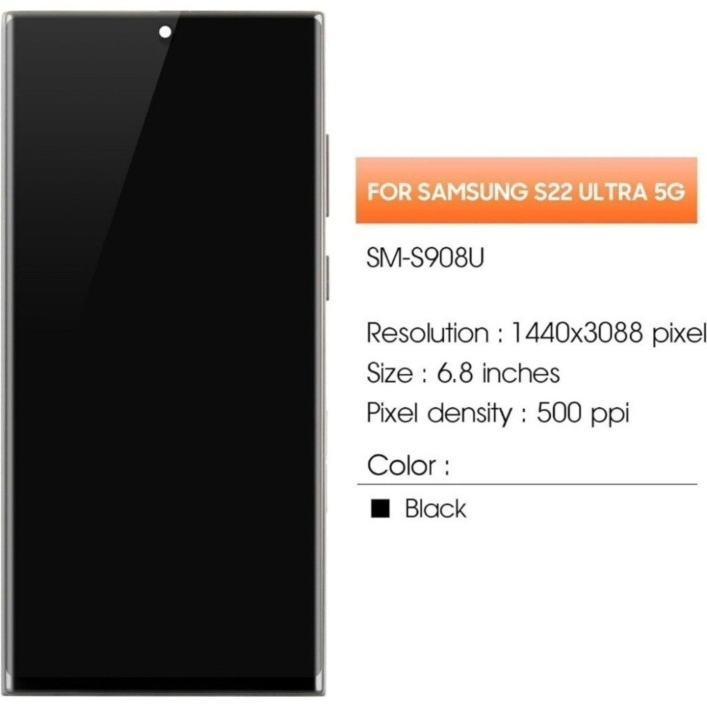 Premium LCD Screen Replacement for Samsung Galaxy S22 Ultra with Frame + Tools