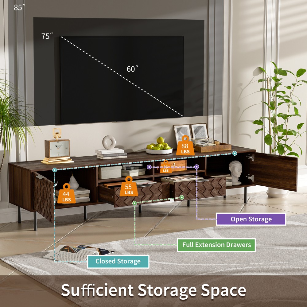 TV Stand with Storage Space Features Soft-Close Hinges Includes Table Legs