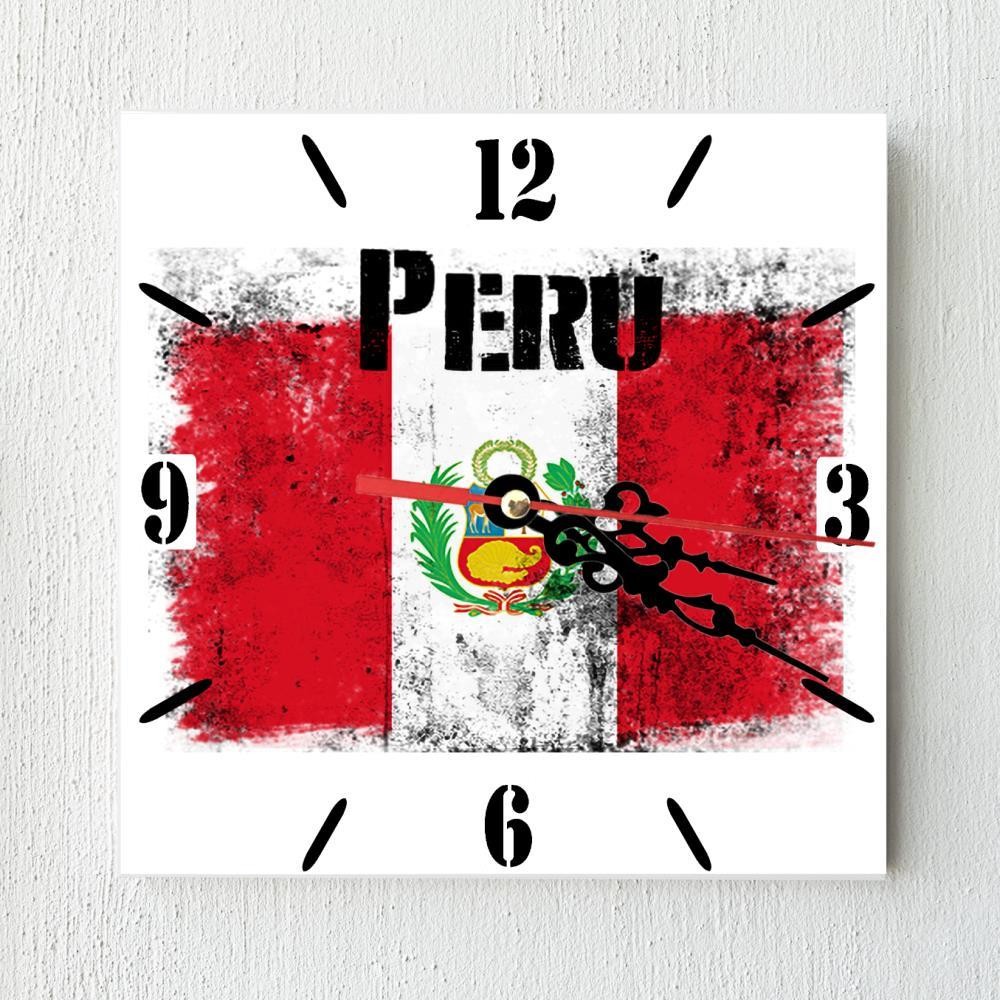 Peru Flag Wall clock patriots CERAMIC Tile Watch Support Décor