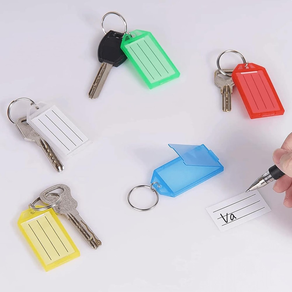 20 Pack Plastic Keychain Key Chain Tag Labels with Split Ring & Label Window for
