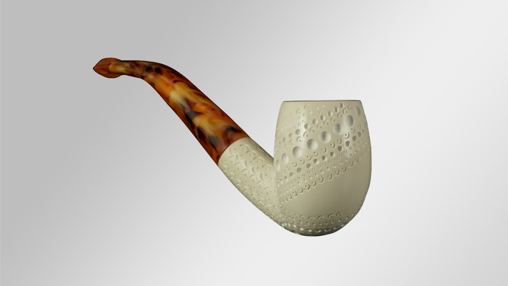 Classic Bent Billiard Block Meerschaum Pipe with case D-16