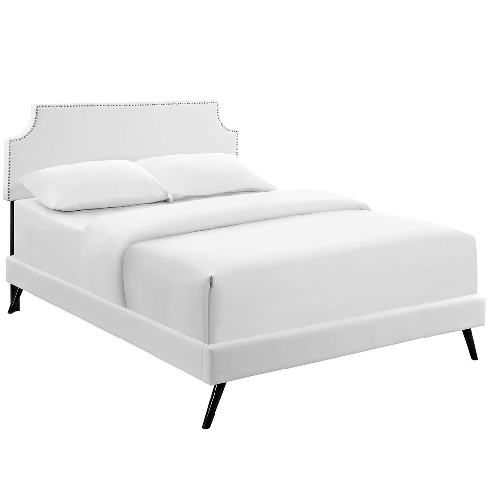 Modway Corene Full Vinyl Platform Bed with Round Splayed Legs in White