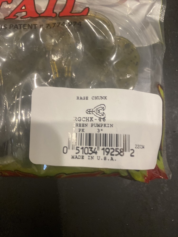Strike King 3” Rage Chunk 7 per pack Green Pumpkin