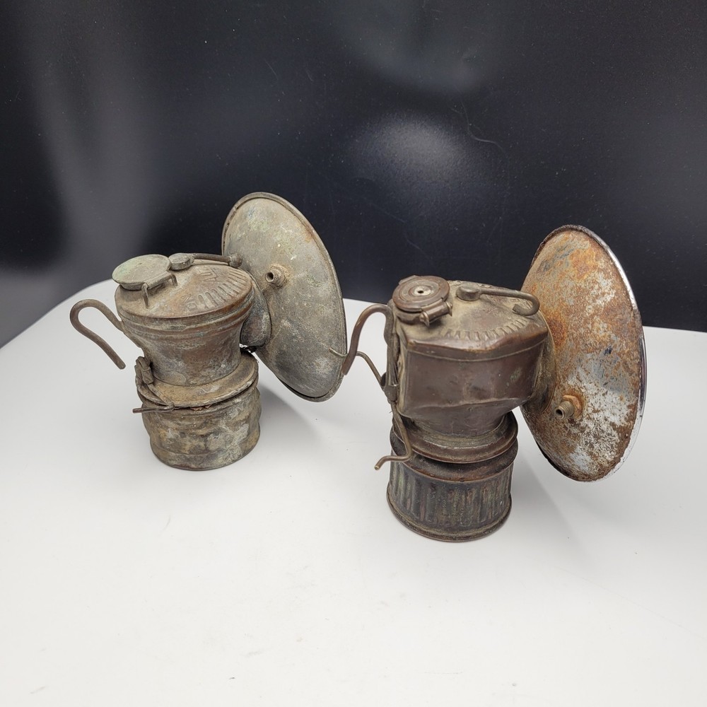 Two Vintage Brass Carbide Miner Lamps