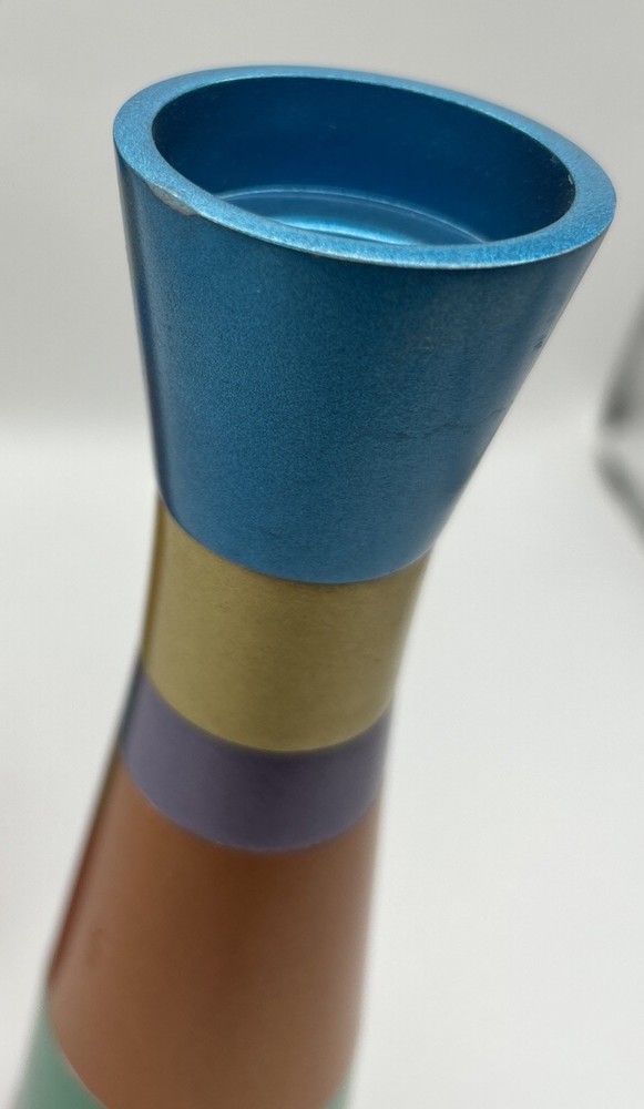 Rainbow Colored band Aluminum Slender Candlesticks