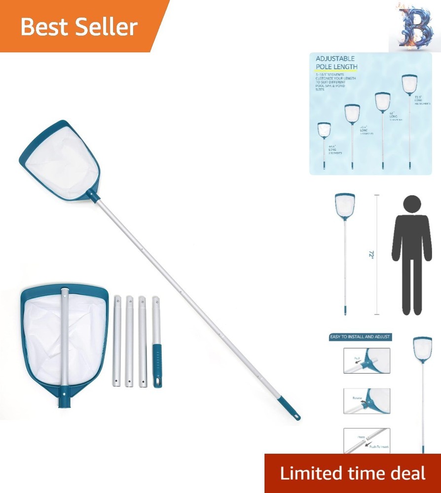Adjustable Pool Leaf Skimmer Rake w/ Fine Mesh - Ultimate Cleaning Tool