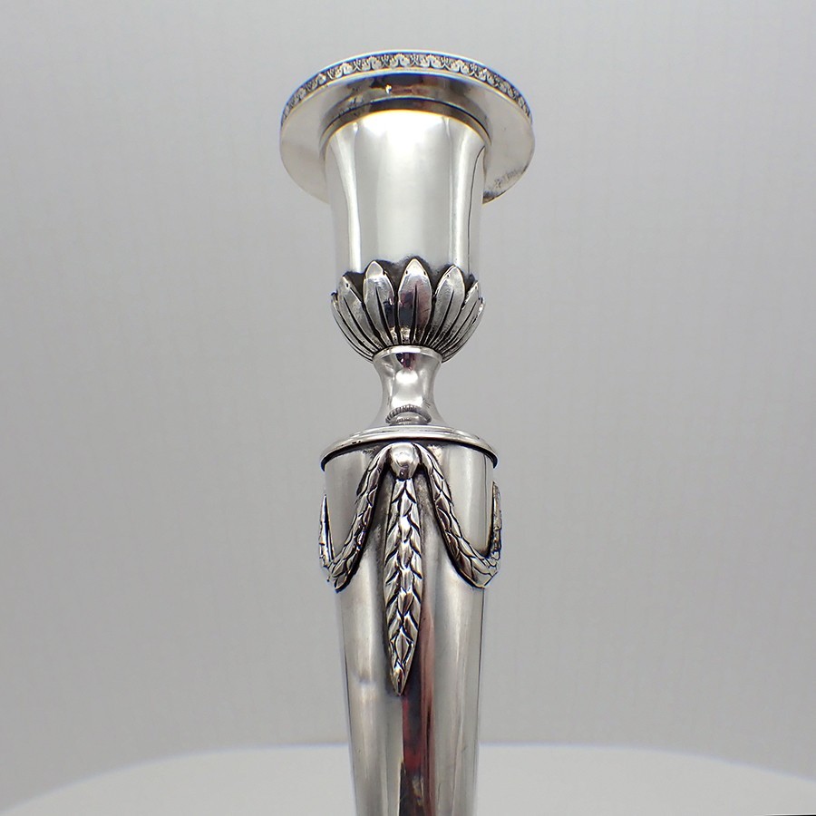 Candlesticks Pair Wreath Designs 13 Loth Silver 1820