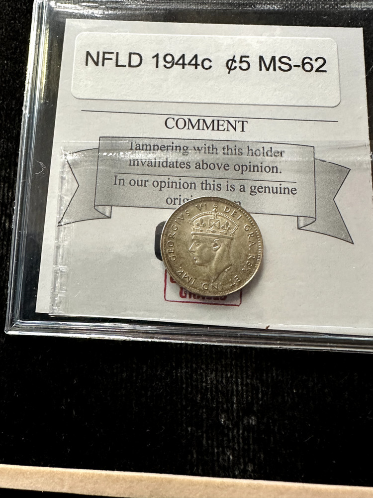 1944c  Coin Mart Graded, Newfoundland  ¢5 Cent, **MS-62**