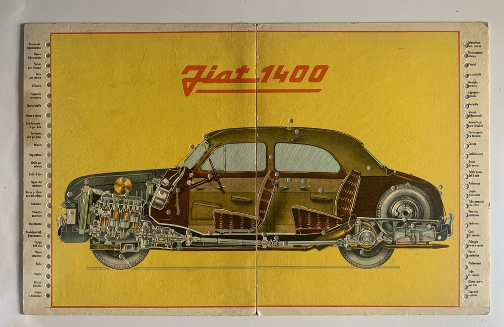 VINTAGE FIAT 1400 CAR TECHNICAL SHEET PANEL