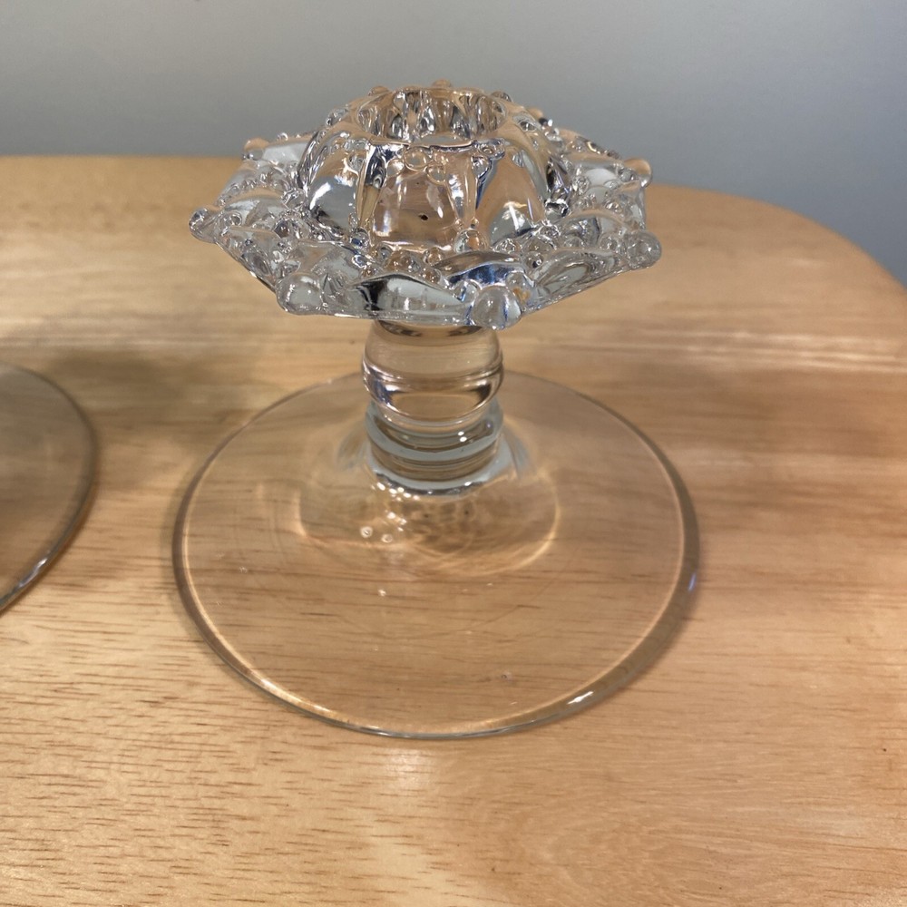 TWO (2) HEISEY Single Light Candlesticks Wampum Pattern Rare Round Quilted