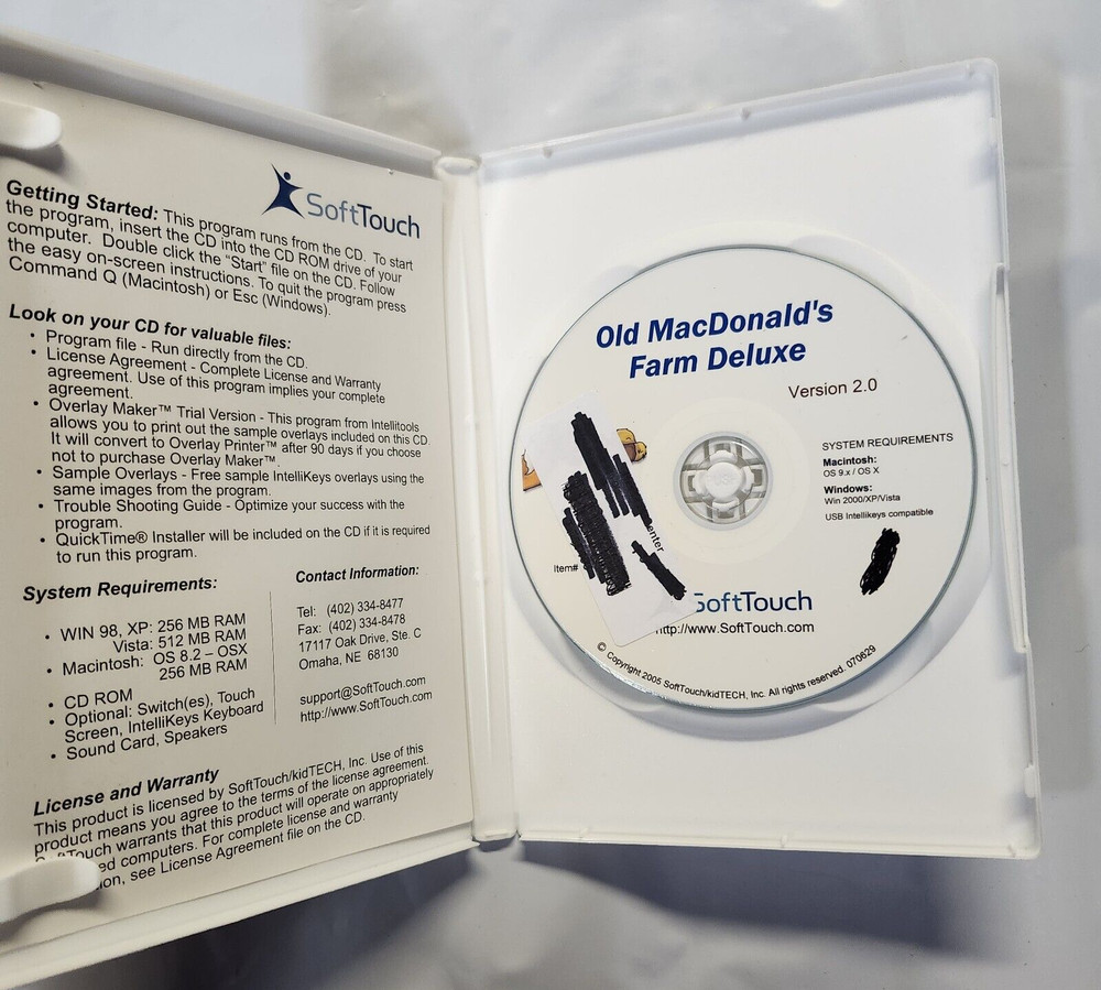 SOFT TOUCH Software OLD MAC'S FARM Deluxe Special Needs Education CD-ROM/VG