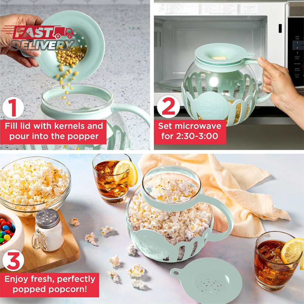 Ecolution Patented Micro-Pop Microwave Popcorn Popper with Temperature Safe Glas