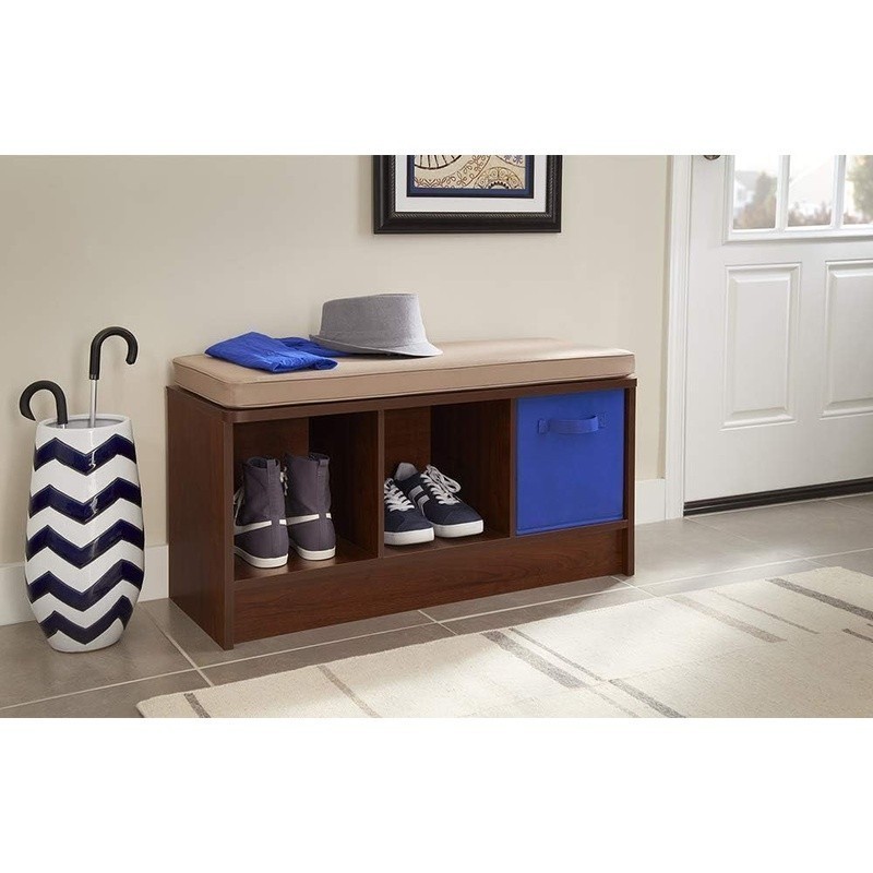 Multi-Functional 3 Cubbies Storage Bench W/ Cushions Home Organization New