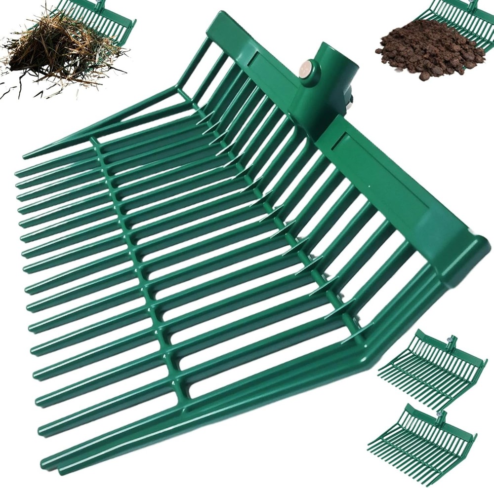 2 Green hay Fork Heads, 18-Tooth Manure Fork Replacement Head, ABS Plastic Ma...