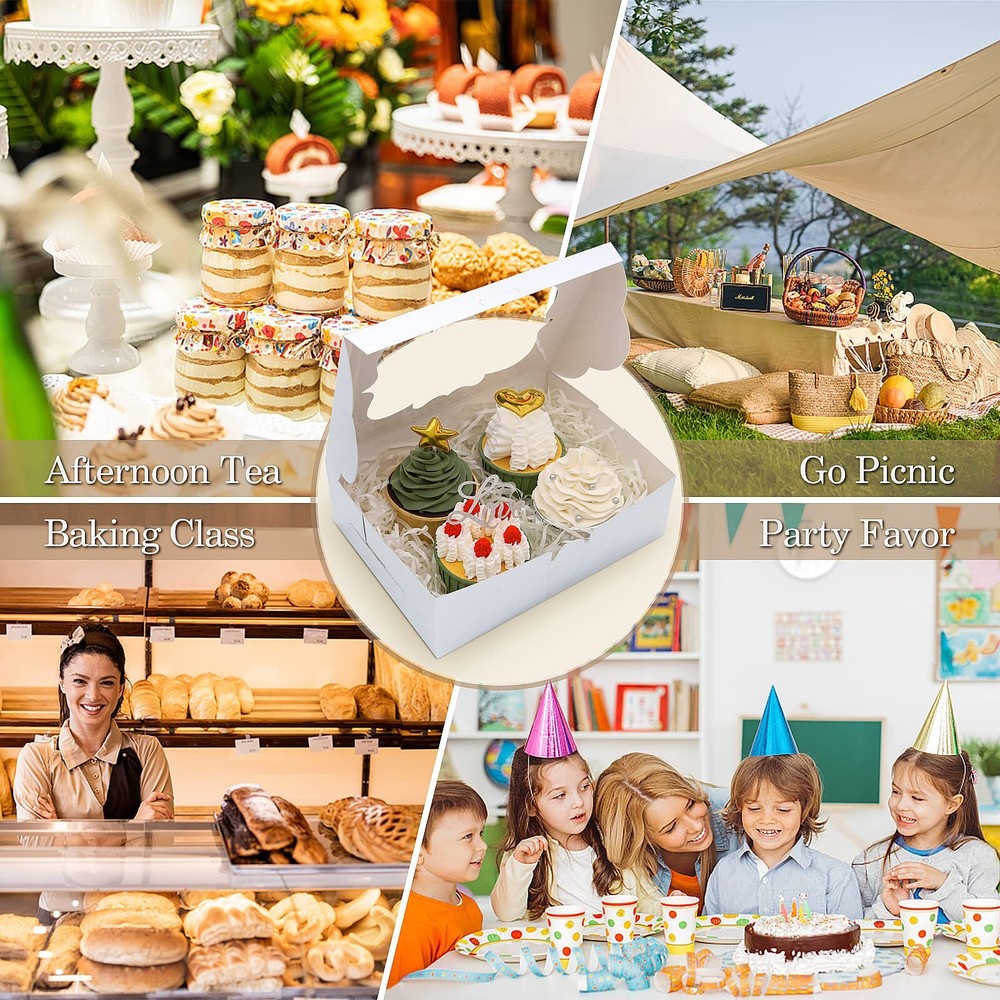 65 PCS Silver 8x6x2.5 Inch Cookie Boxes with Window 5 Style Windows Bakery