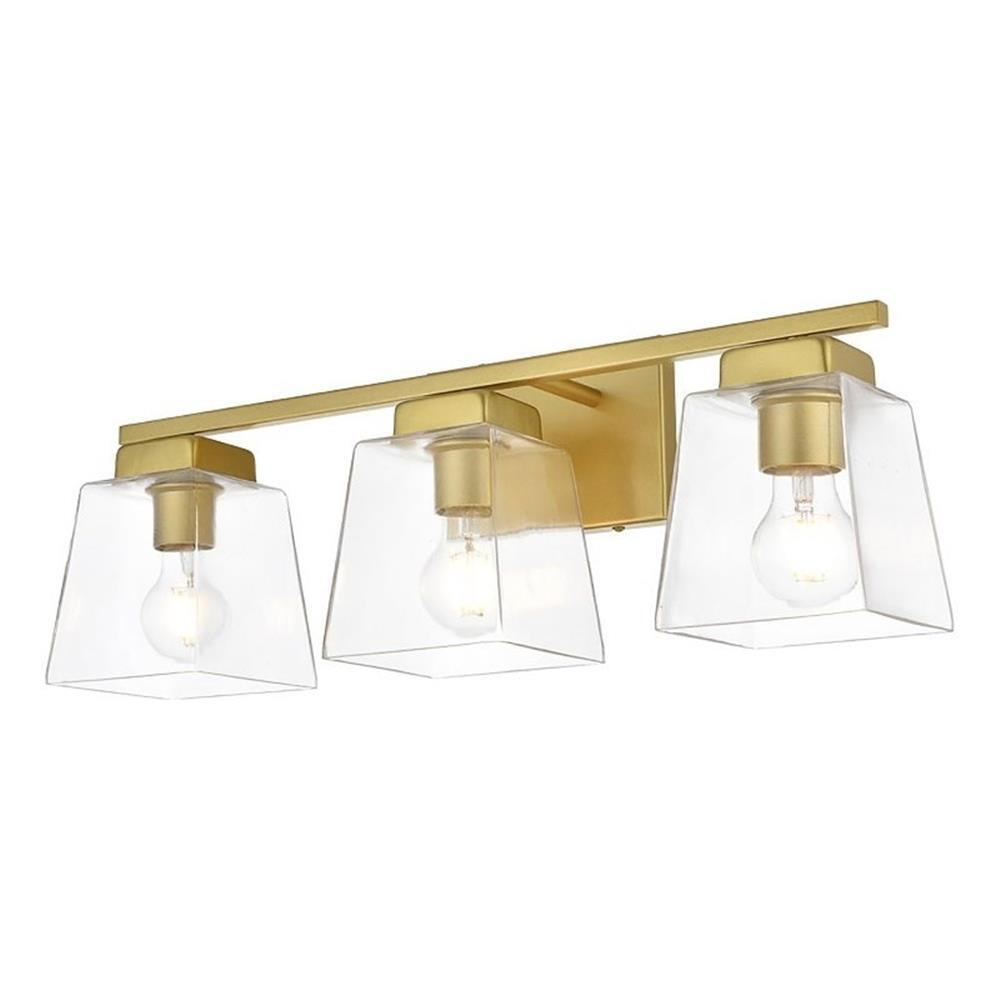 Living District Merrick 3-Light Iron & Glass Bath Sconce in Brass/Clear