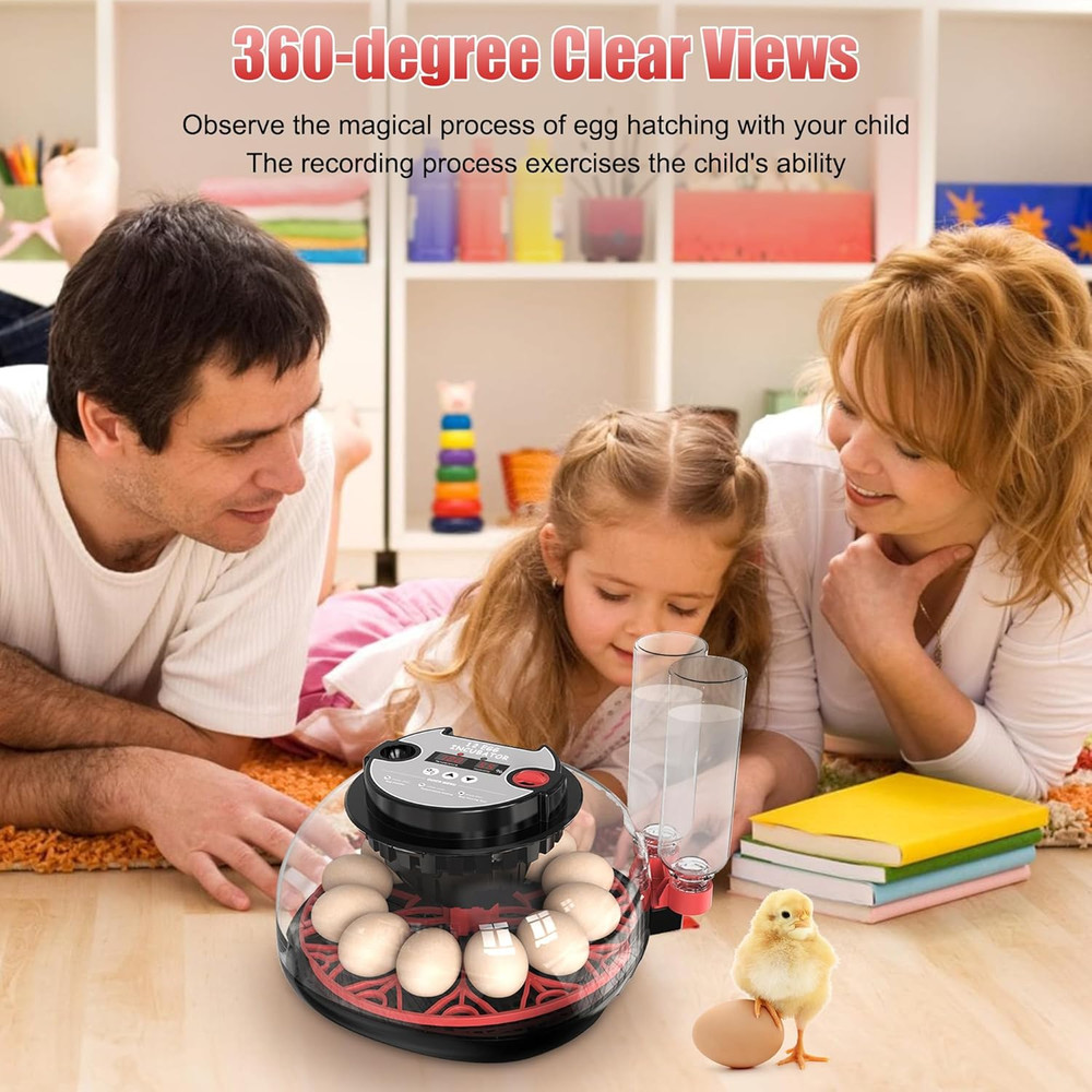 12 Egg Incubator with Temperature Control, Humidity Display, Automatic Egg Turne