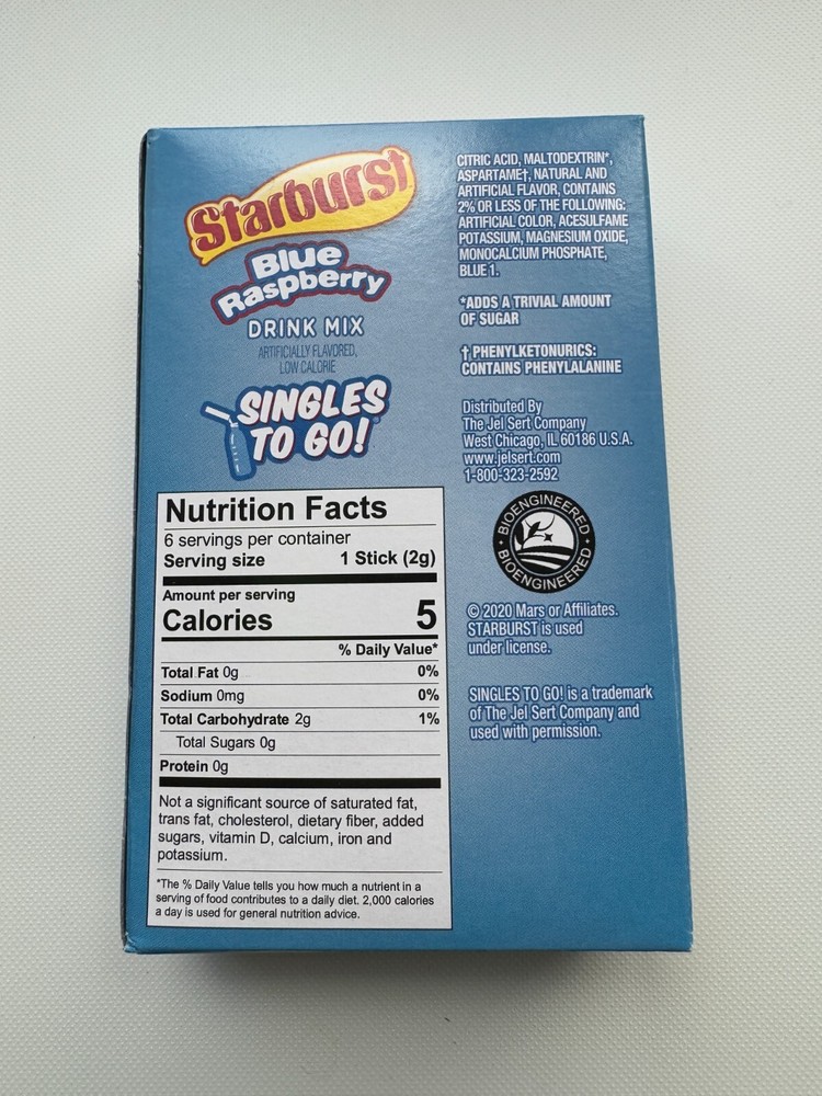 Rare - Starburst Blue Raspberry - Singles To Go Powdered Drink Mix - Zero Sugar