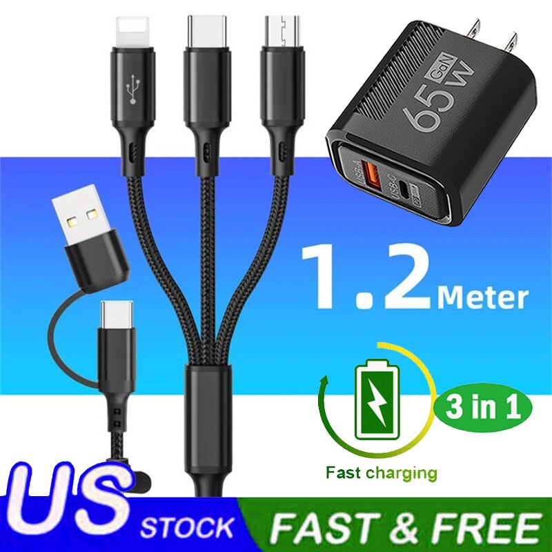 Multi Charging Cable 3 in 1 Multiple USB Fast Charger For iPhone Type C Micro