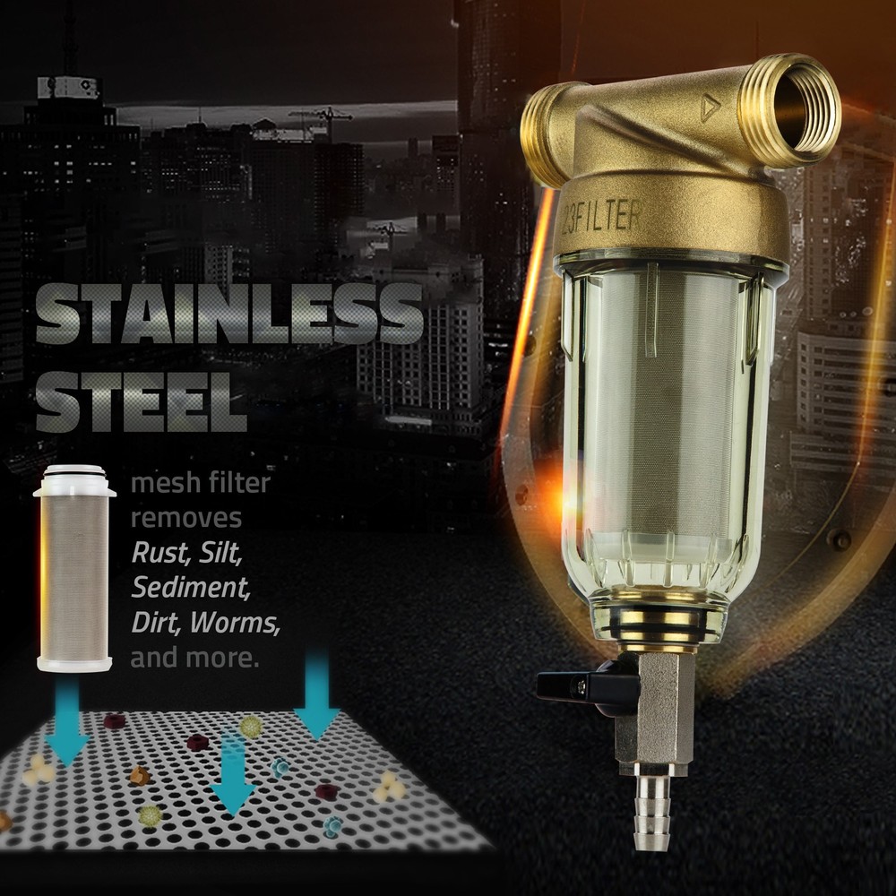 iSpring Reusable Spin Down Sediment Water Filter 20 GPM 1" MNPT + 3/4" FNPT