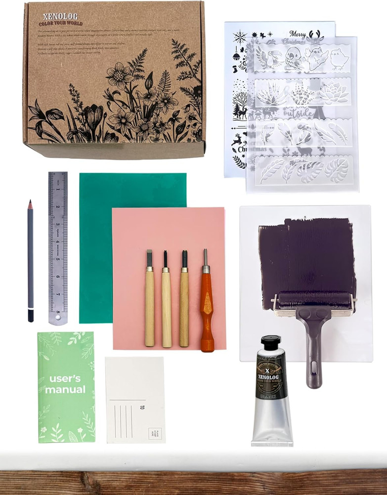 Super Value Block Printing Kit -Includes Lino Cutter, Printing , Linoleum Blocks