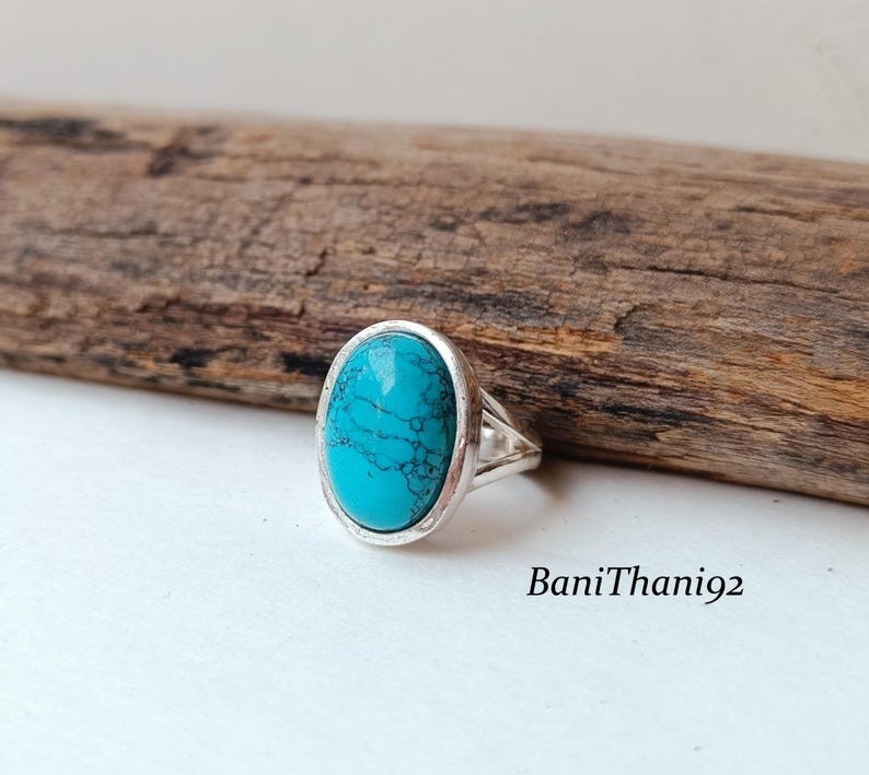 Turquoise Solid 925 Sterling Silver Statement Wedding Gift Ring, All Size M1783