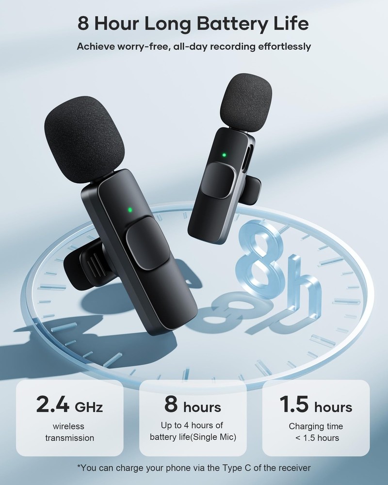 2 Pack Wireless Lavalier Microphone for iPhone iPad and Android Phone Lapel Mic
