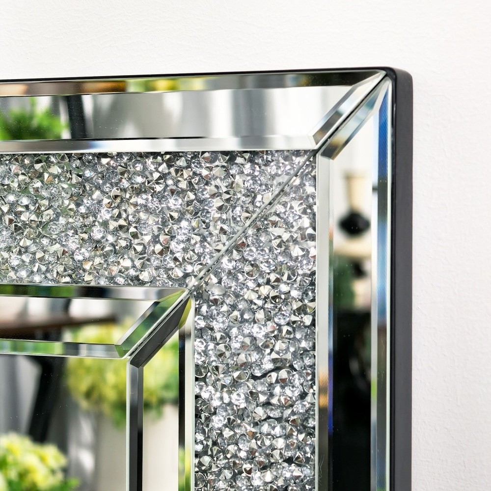 LED Crushed Diamond Mirror 48x24 inch Rectangular Crystal Vanity with RGB Lights