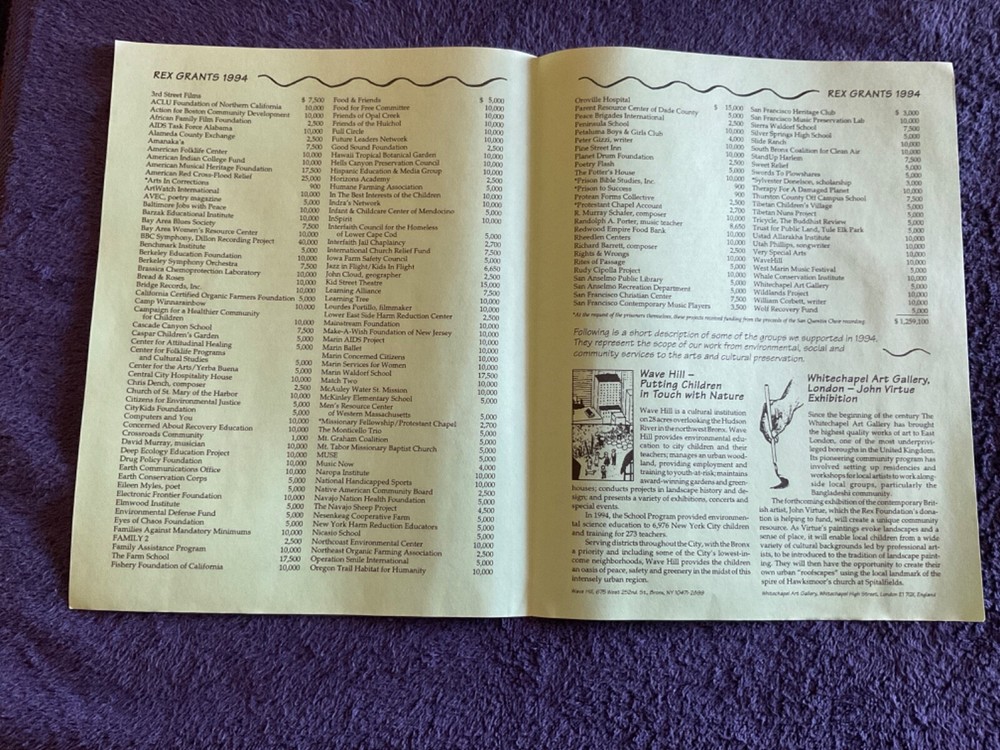 The Grateful Dead 1994 Rex Foundation Annual Report with Insert & Mailer