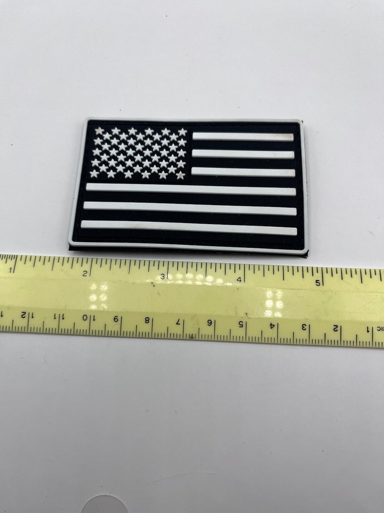 USA Flag Patch (Black/White) Rubber Front Hook And Loop NEW 3”X 2”