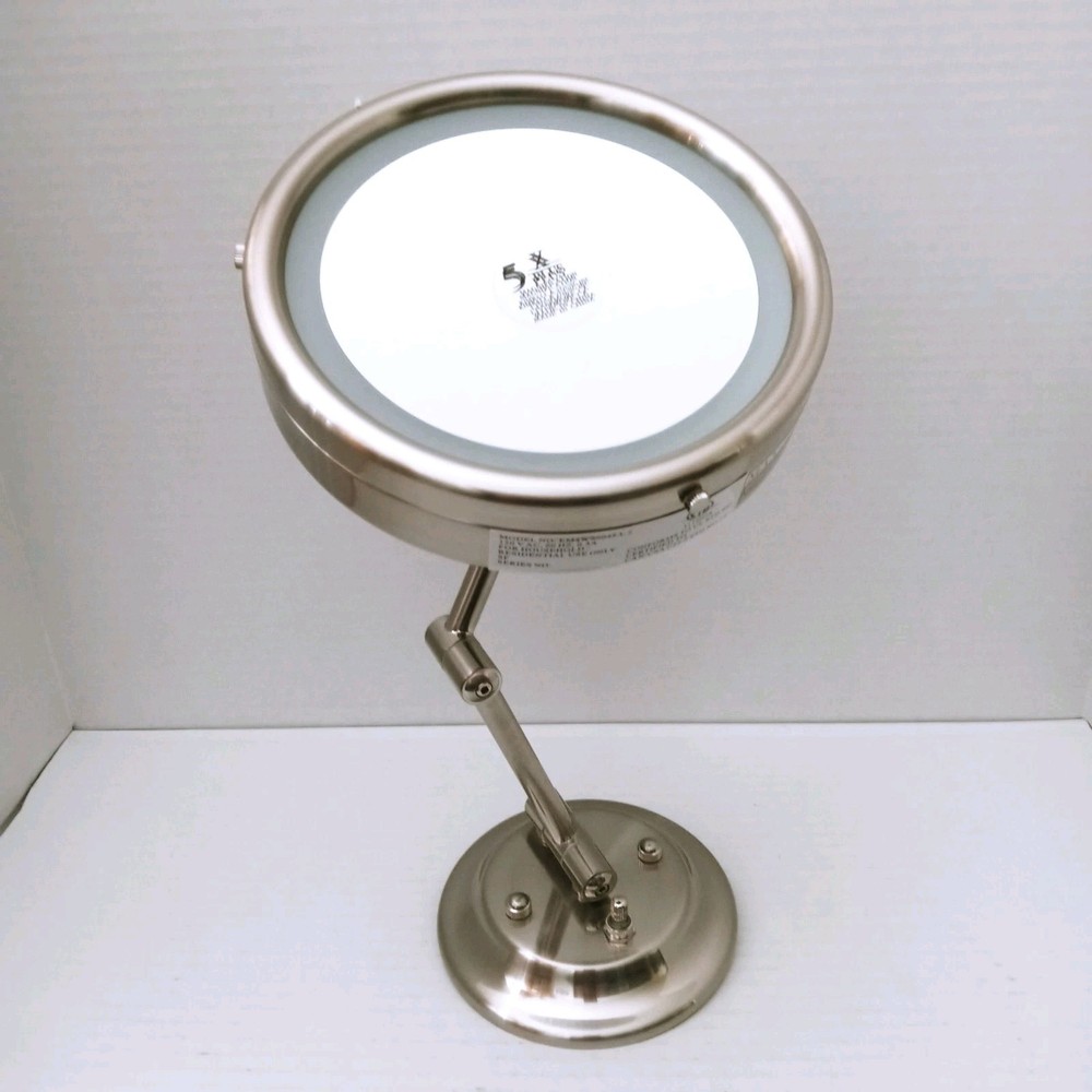 Kimball & Young 5X Round Lighted Mirror Wall Mount Chrome Single Side Open Box