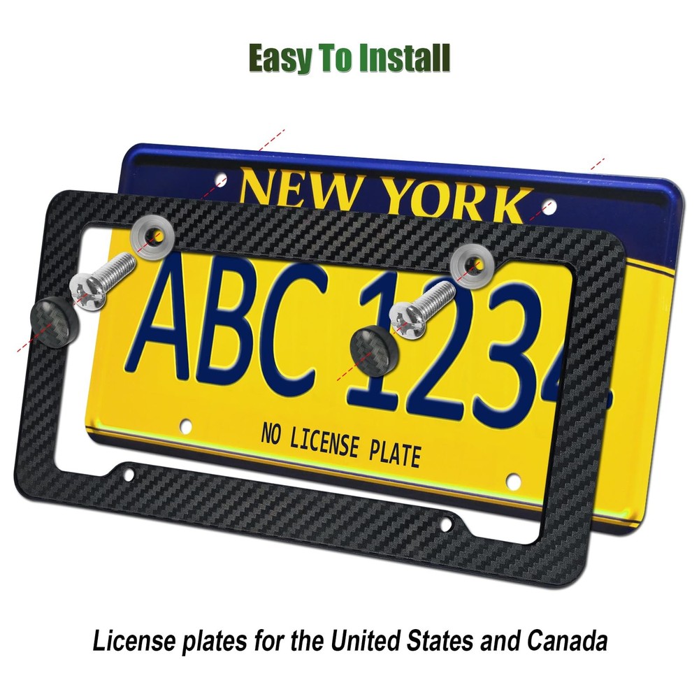Carbon Fiber License Plate Frames- Black Carbon Pattern Plastic Front & Rear ...