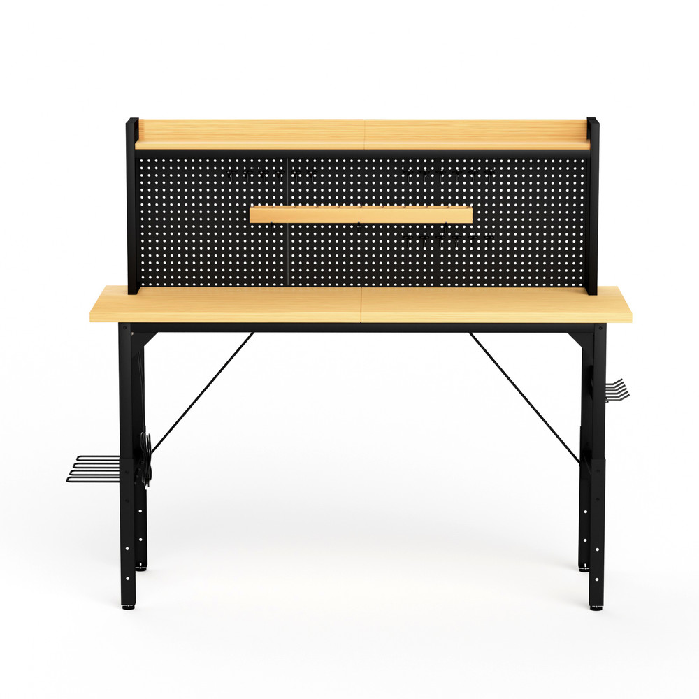 71''Adjustable Workbench with pegboard, Heavy Duty Wooden Desktop Workbench