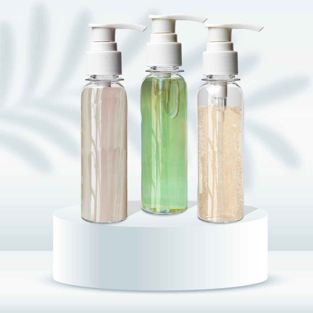 4 oz Clear PET Cosmo Plastic Bottle with White Pump Top (3 Pack)