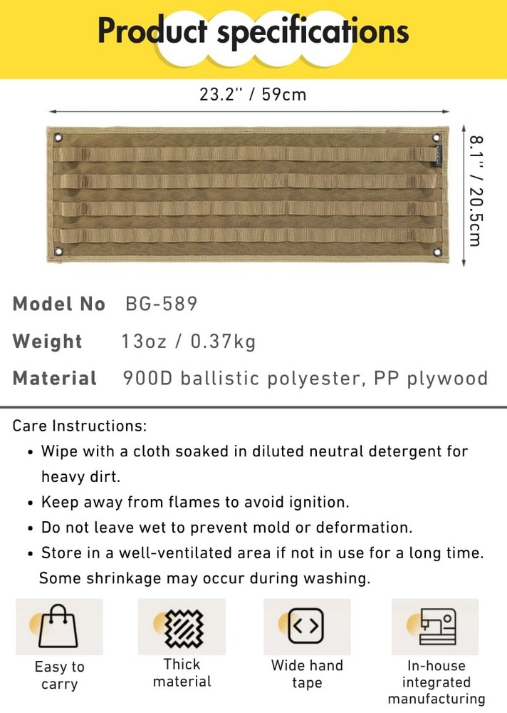 MOLLE Panel Sheet for Camp Table Field Rack Loop Tactical BG-589