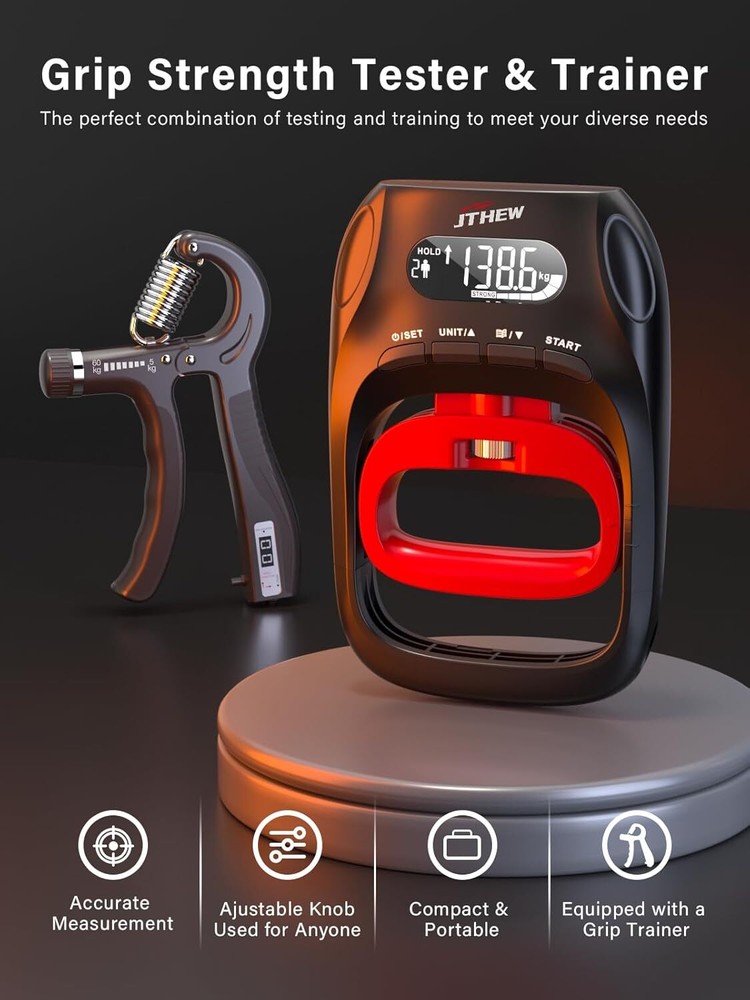 Grip Test Trainer - 400 lb/180 kg Electronic Hand Dynamometer and Adjustable