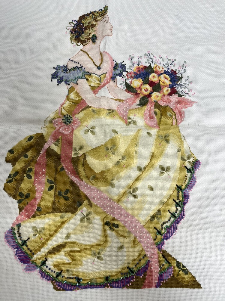 completed finished cross stitch Spring Queen 12''x 19'' Unframed NEW