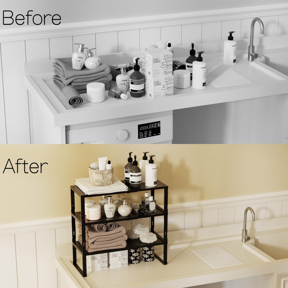 Heavy-Duty Adjustable Metal Shelf Organizer - Expandable & Stackable Pantry S...