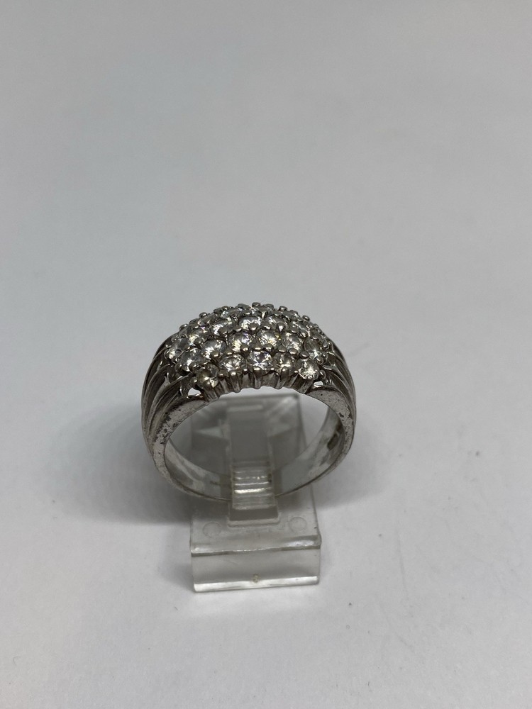 SIZE 8 STERLING SILVER PAVE CUT CRYSTAL OPEN WORK DESIGN RING STAMPED FINE