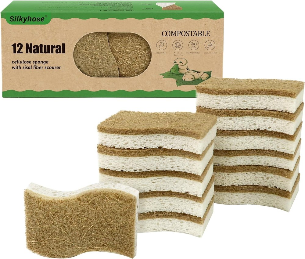 Biodegradable Natural Kitchen Sponge, Compostable Cellulose White