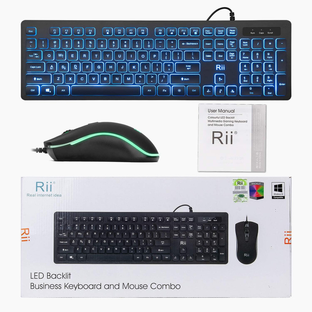 Three Colors Backlit Keyboard and Mouse, Wired Keyboard and Mouse Combo, USB Key