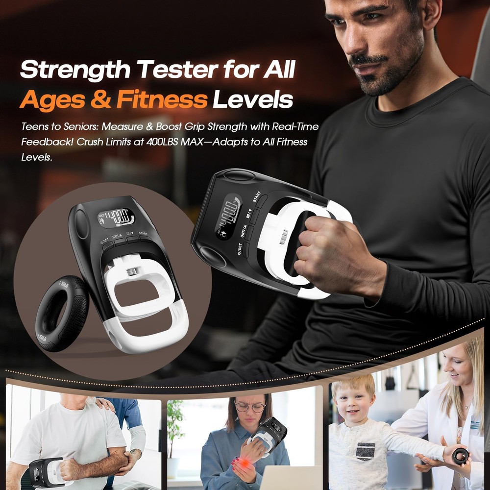 Grip Strength Tester & Trainer 2-in-1 Combo Set-Digital Hand Dynamometer with...