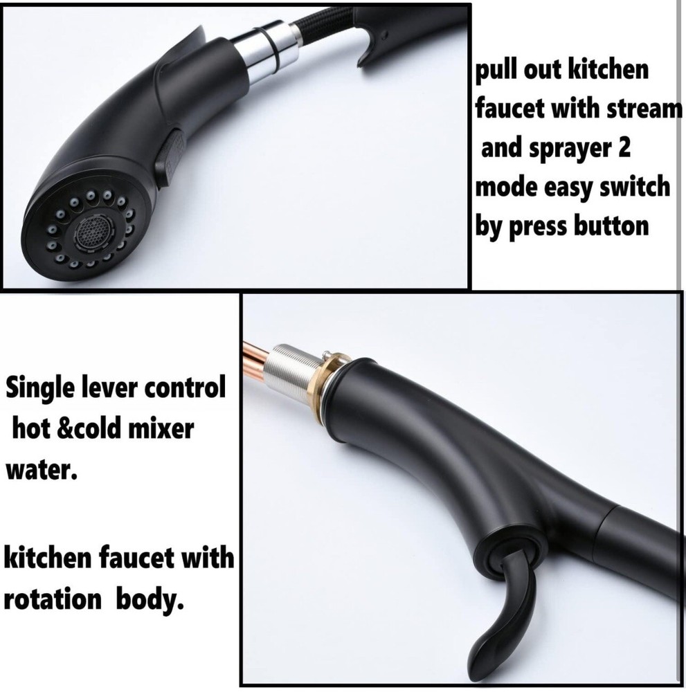 Leekayer Black Kitchen Faucet Sprayer Single Handle Contemporary Solid Brass Blk