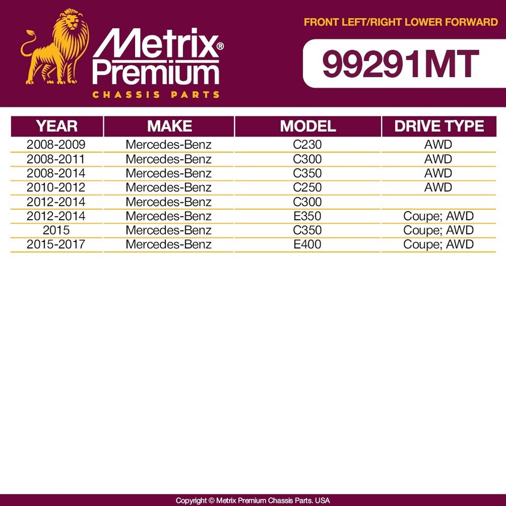 Metrix Premium Front Left & Right Upper Control Arm Fits Mercedes-Benz