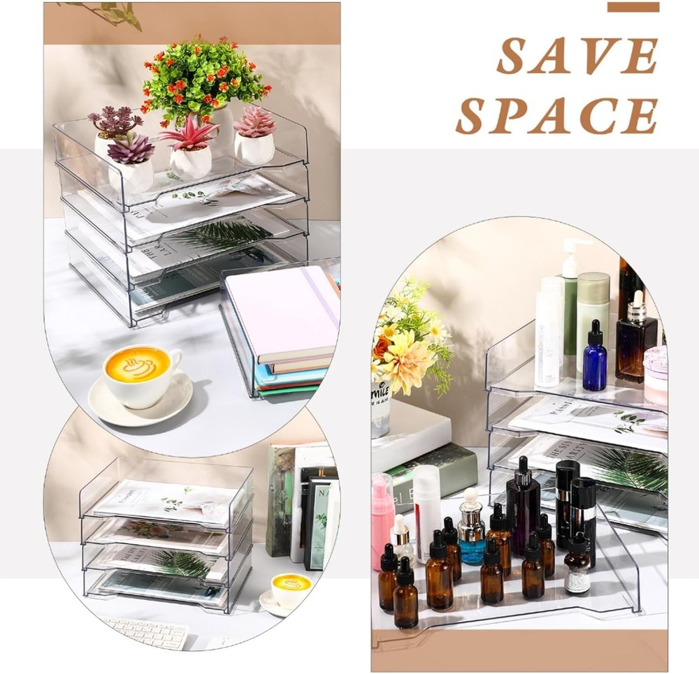 12 Pcs Stackable Letter Tray Rectangular Plastic Desk Organizer 13 x 9.5 x 2.6