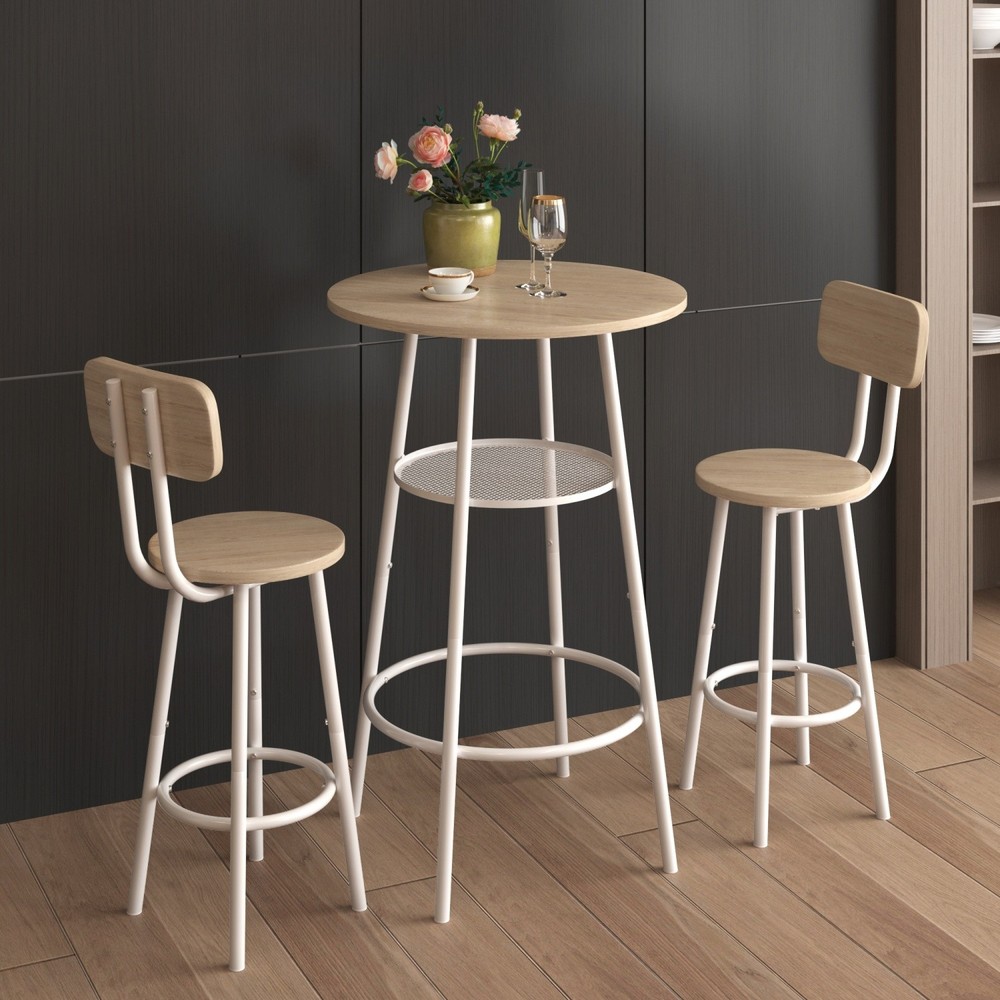 Modern 3 Piece Bar Table Set Counter Height Dining Kitchen Table w/ 2 Bar Stool