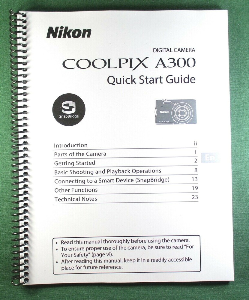 Nikon CoolPix A300 Quick Start Guide: 44 Pages & Protective Covers