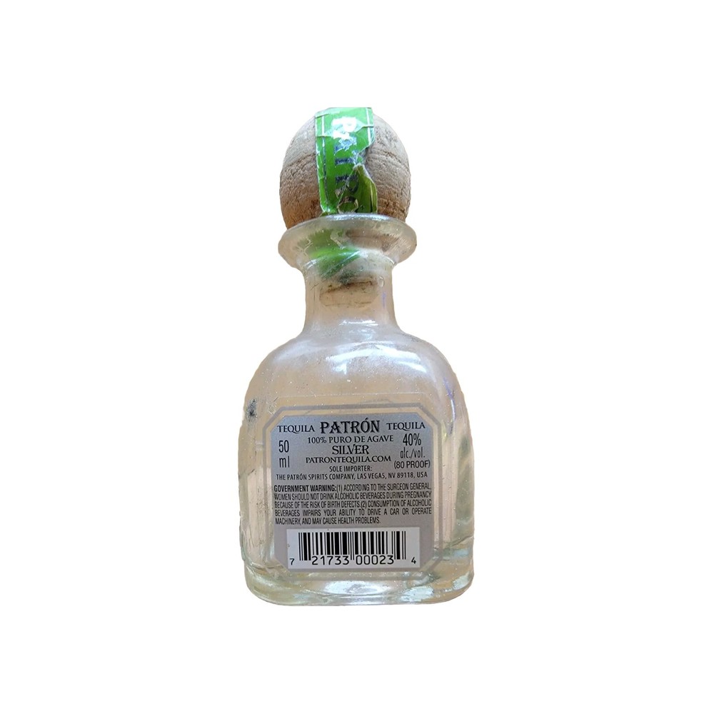 Patron Tequila Silver 50mL Mini Empty Bottle with Cork