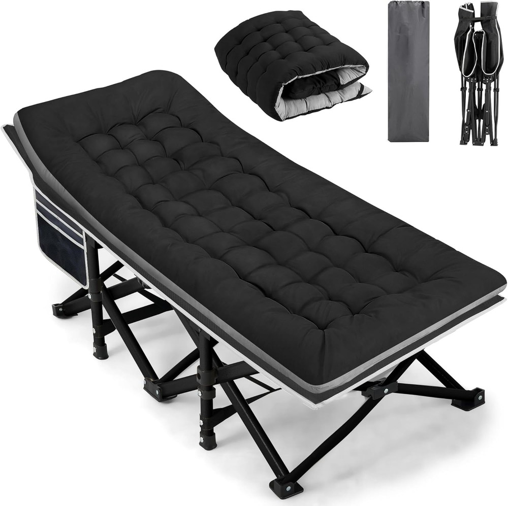 Portable Camping Cot 600LBS Max Load Extra Wide W/ Thick Mattress Folding Cot