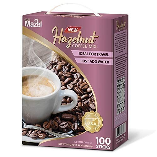 MAZEL HAZELNUT INSTANT COFFEE MIX - 3 IN 1 , DARK ROAST, 100 STICKS